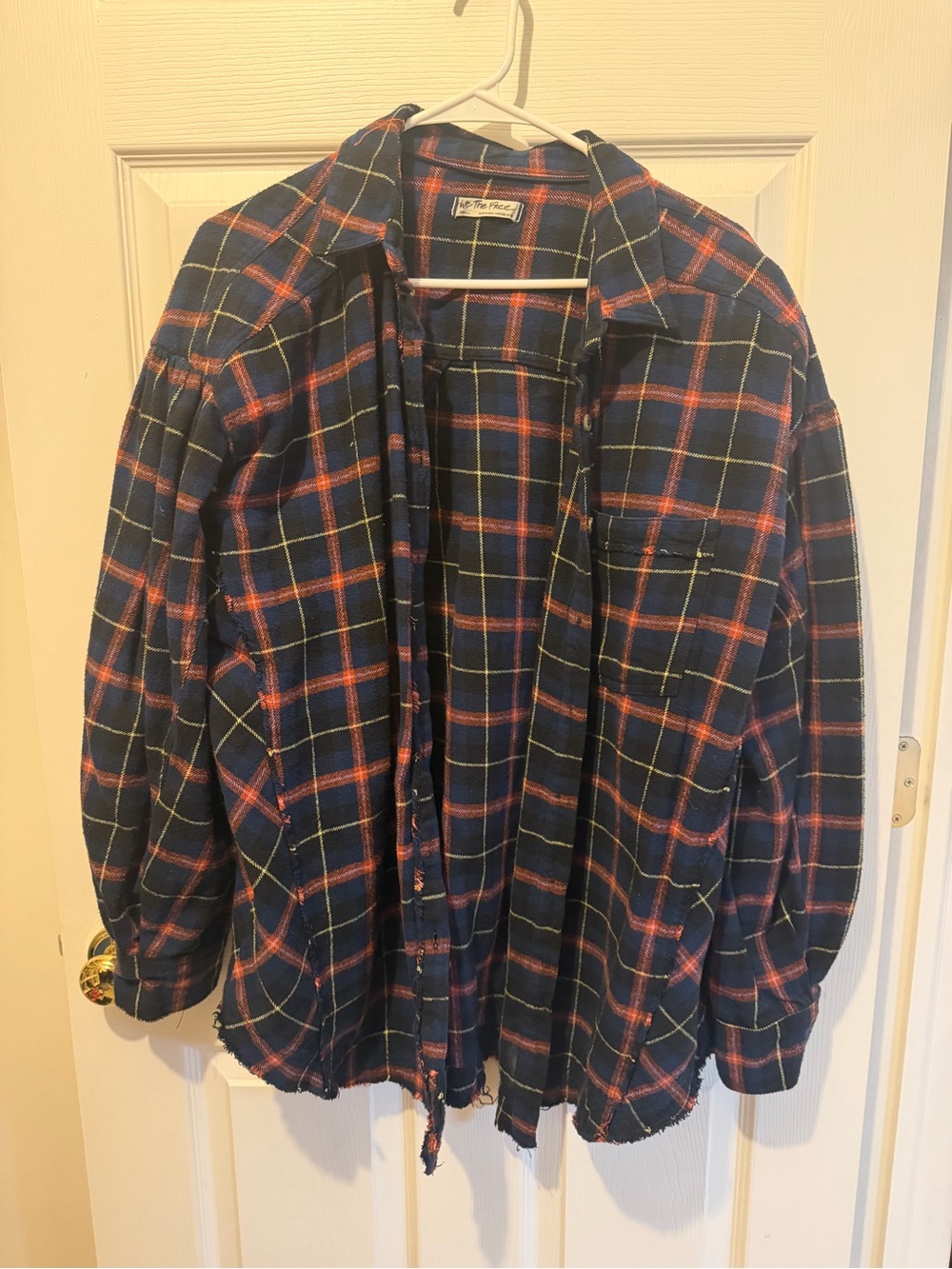 We The Free Navy Plaid Shirt Jacket with Red and Yellow Lines